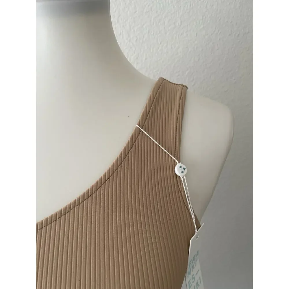 Frankies Swim Bikini Top One Shoulder Barb Ribbed Swimwear